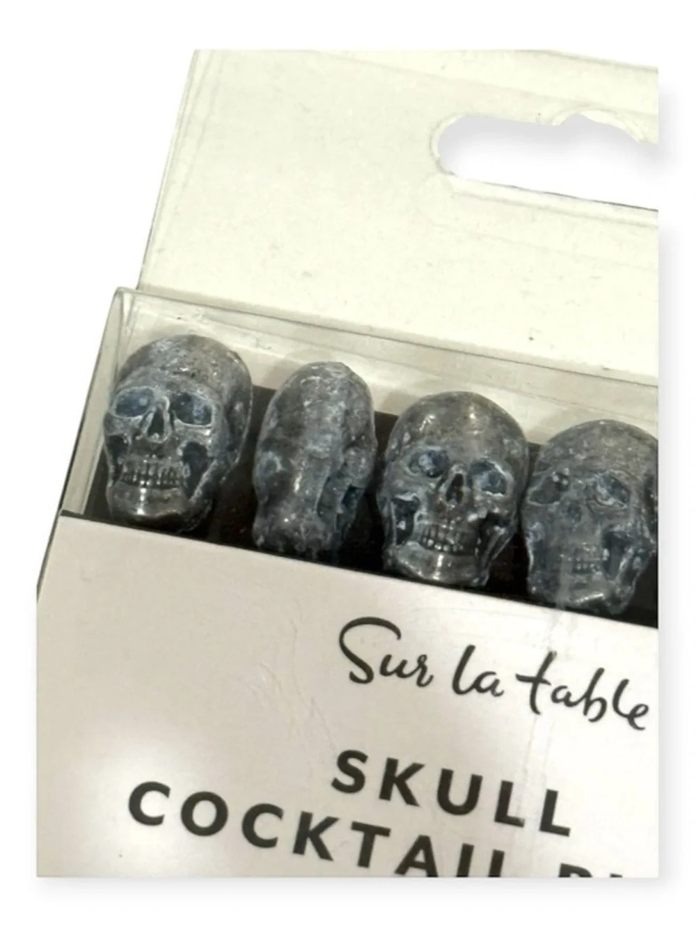 new Sur La Table ☻︎ Set of 6 Skull Cocktail Olive Picks ☻︎ Silver ☻︎ Halloween